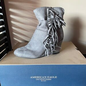 American Eagle Fringe Wedge Heel Bootie 6.5